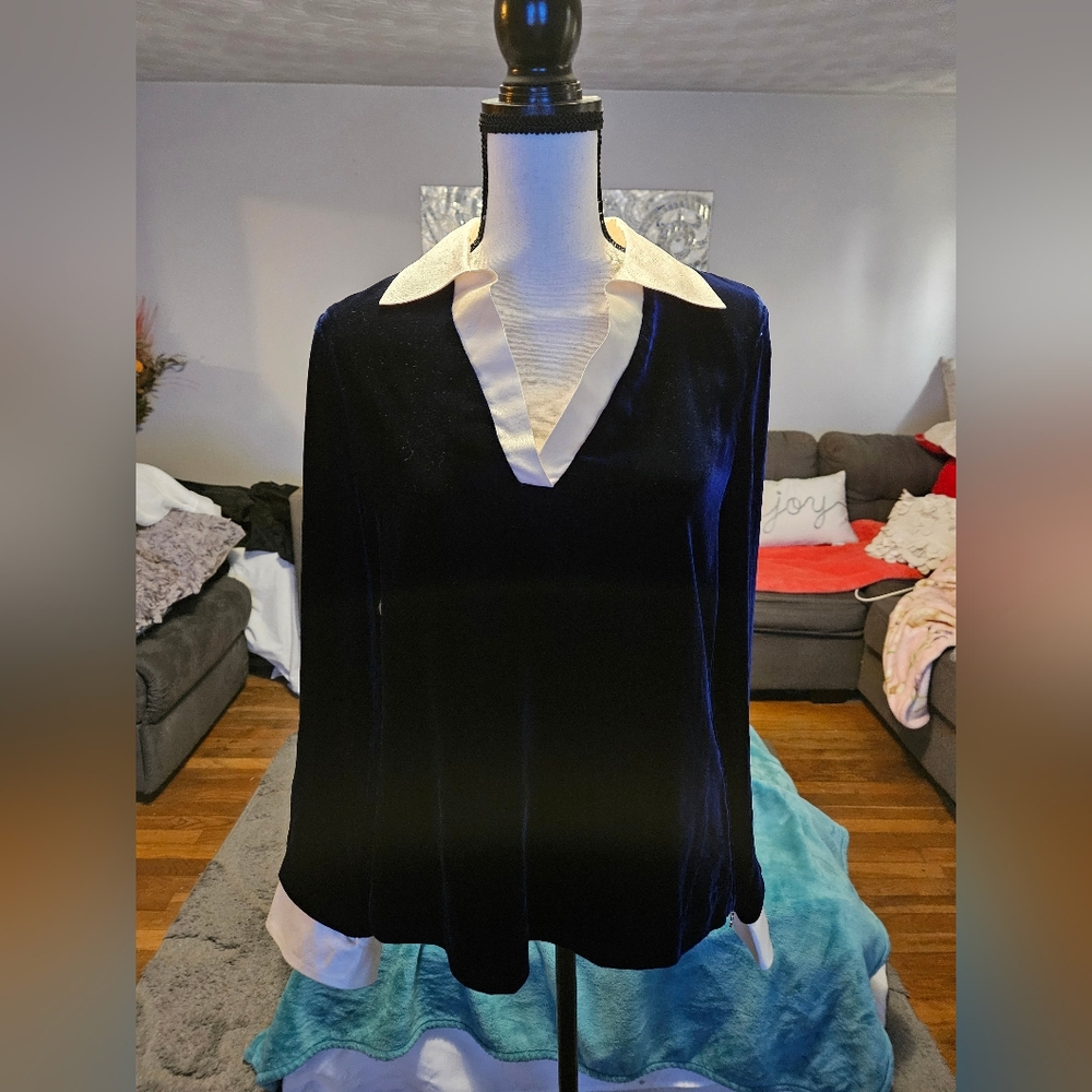 Tory Burch Navy Velvet Blouse